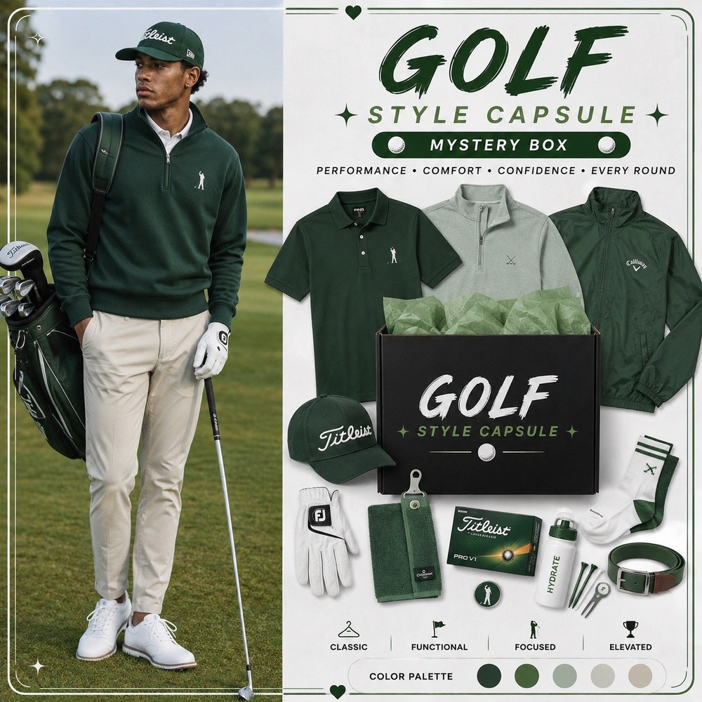 Golf Style Capsule Mystery Box Mens Performance Apparel Accessories Green White